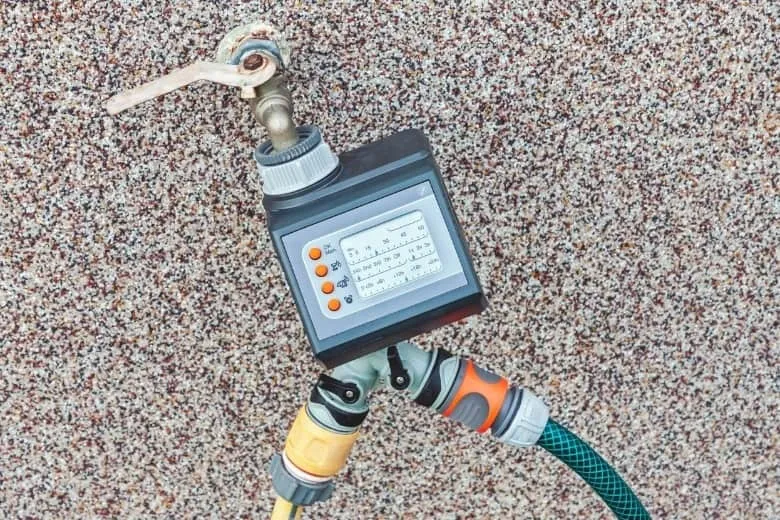 Water Timer Connected to Irrigation Hoses